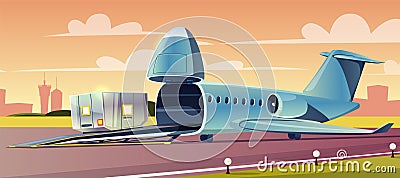 Loading container on cargo airplane cartoon vector Vector Illustration