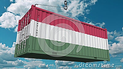 Loading container with flag of Hungary. Hungarian import or export related conceptual 3D rendering Stock Photo