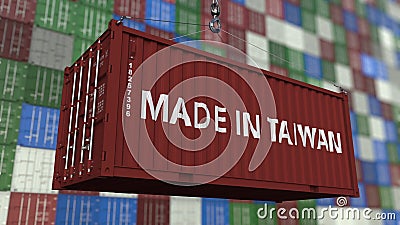 Loading container with MADE IN TAIWAN caption. Taiwanese import or export related 3D rendering Stock Photo