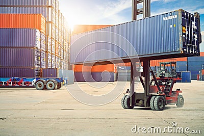 Loading Containers box to truck for Logistic Import Export Background Editorial Stock Photo