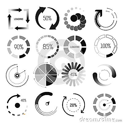 Loading or downloading isolated icons, website buffer loader Vector Illustration