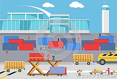 Loading Freight Containers in a Cargo Plane Vector Illustration