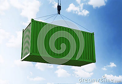 Green cargo container loading Stock Photo