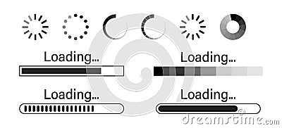 Loading icons. Set of loading icon on white background .Load bar vector illustration . Downloading process Vector Illustration