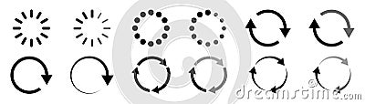 Loading indicator. Progress bar. Load icons collection. Isolated process vector sybmol. Download sign collection. Round wait Vector Illustration
