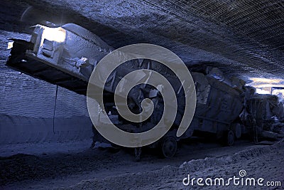 Loading machine set in underground mine Stock Photo