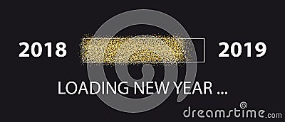 Loading New Year 2018 To 2019 - Glitter Progress Bar - Vector Illustration - Isolated On Black Background Stock Photo