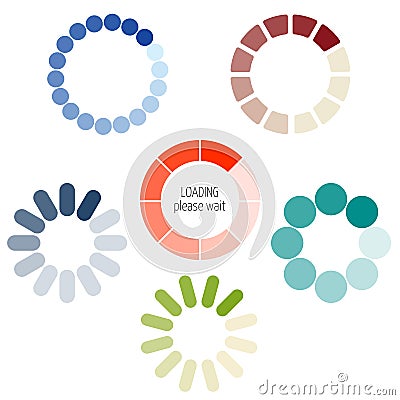 Loading process circular icon set. Vector Illustration