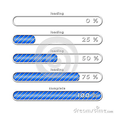 Loading process overview - blue loading bars with different progress arranged in block shape on white background Stock Photo