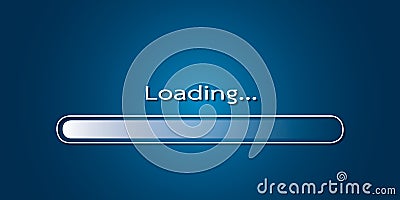 Loading progress bar with white scale on blue background. Monitor or technology business concept. Cartoon Illustration