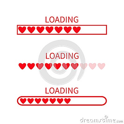 Loading progress status bar icon set. Love collection. Red heart. Funny happy valentines day element. Web design app download time Vector Illustration