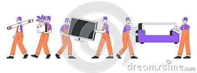 Loading service, moving concept, loaders characters taking furniture. Moving to another apartment, loader job flat vector Vector Illustration