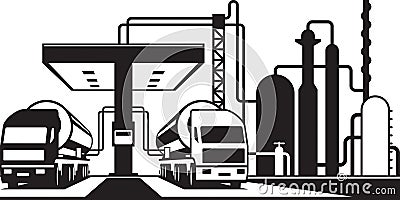 Loading tank trucks at chemical plant Vector Illustration