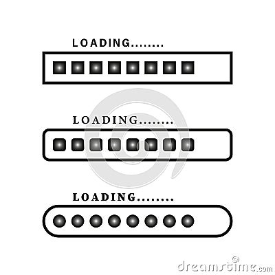 loading text. Progress bar shapes. Vector reloader set. Simple black forms. Vector Illustration