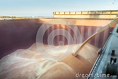 Loading of wheat in a hold Stock Photo