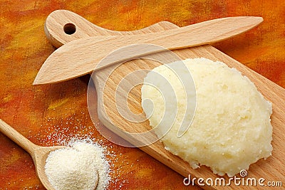 Loaf from boiled wheat semolina (farina) Stock Photo
