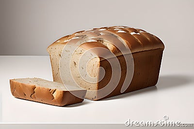 loaf bread, aesthetic photo shoot of bread product, isolated background, AI generated image Stock Photo