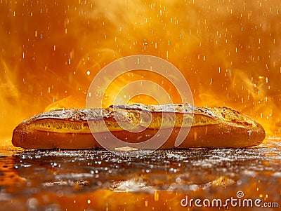 A loaf of bread is being sprayed with fire Stock Photo