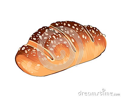 Loaf of bread, whole bread from multicolored paints. Splash of watercolor, colored drawing, realistic Vector Illustration