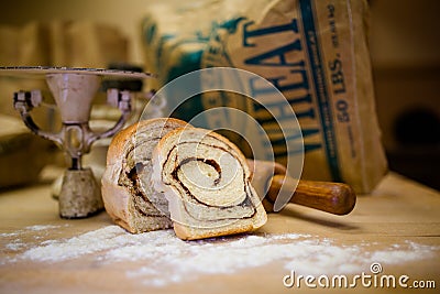 Loaf of Cinnamon Swirl Bread, Slices Stock Photo