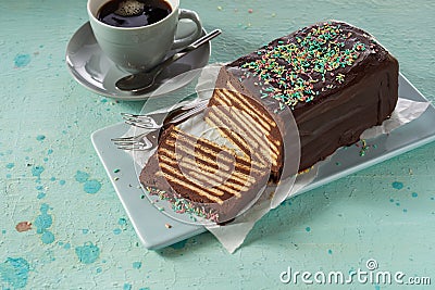 Loaf-shaped Kalter Igel chocolate cake Stock Photo