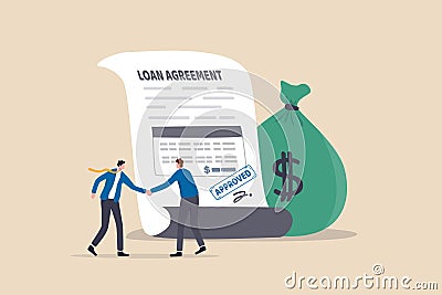 Loan agreement borrow money from bank, mortgage, debt or obligation to pay back interest rate, personal loan or financial support Vector Illustration