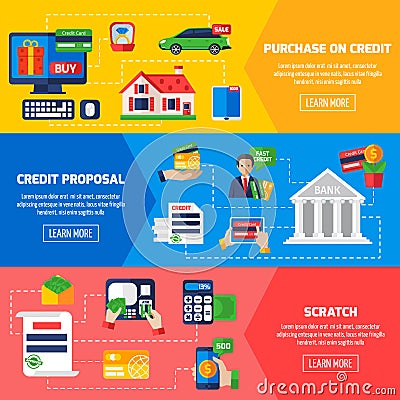 Loan Debt Horizontal Banners Vector Illustration