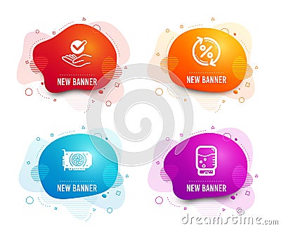 Loan percent, Approved and Gpu icons. Water cooler sign. Change rate, Verified symbol, Graphic card. Vector Vector Illustration