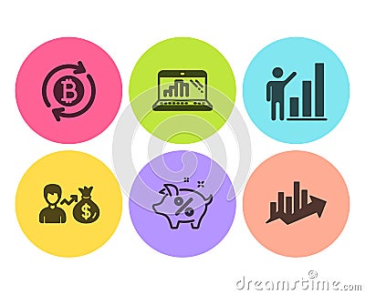Loan percent, Refresh bitcoin and Graph laptop icons set. Graph chart, Sallary and Growth chart signs. Vector Vector Illustration