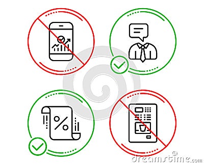 Loan percent, Smartphone statistics and Support service icons set. Coffee vending sign. Vector Vector Illustration