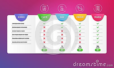 Loan percent, Smartphone statistics and Support service icons set. Coffee vending sign. Vector Vector Illustration