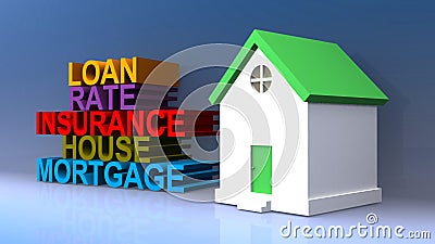 Loan rate insurance house mortgage on blue Stock Photo