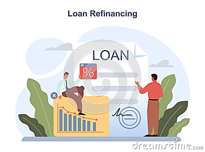 Loan refinancing concept. Credit refunding with getting cash out Vector Illustration