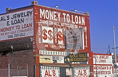 Loan Shark building in Detroit, MI Editorial Stock Photo