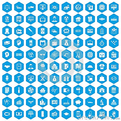 100 loans icons set blue Vector Illustration