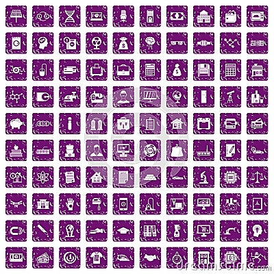 100 loans icons set grunge purple Vector Illustration