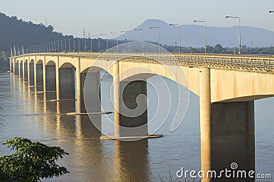 Loas-japan bridge crossing Mekong river in Champasak southern of Stock Photo