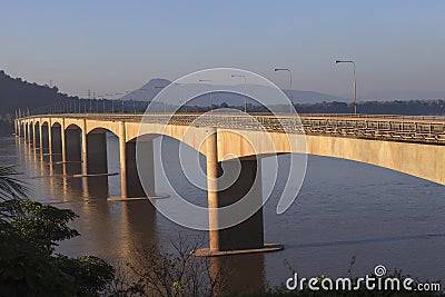 Loas-japan bridge crossing Mekong river in Champasak southern of Loas Stock Photo