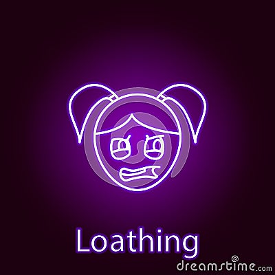 loathing girl face icon in neon style. Element of emotions for mobile concept and web apps illustration. Signs and symbols can be Cartoon Illustration