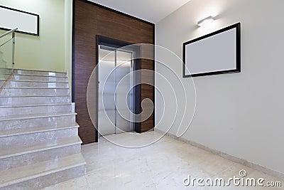 Lobby interior with elevator door Stock Photo