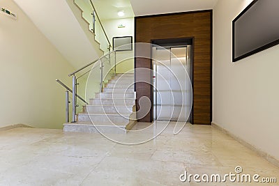 Lobby interior with elevator door Stock Photo