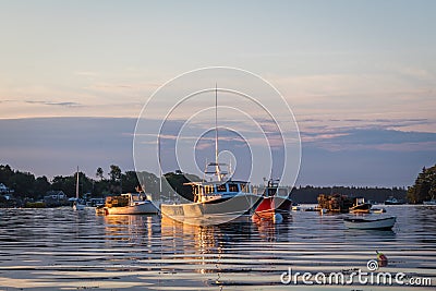 Lobster boats at dawn in Friendship, Maine Stock Photo