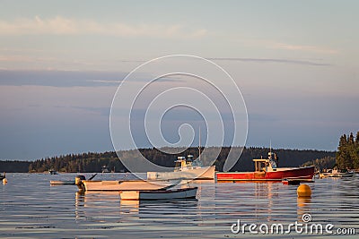 Lobster boats at dawn in Friendship, Maine Stock Photo