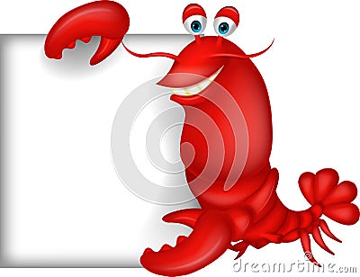 Lobster cartoon with blank sign Vector Illustration