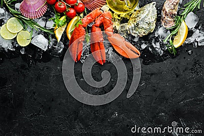 Lobster claws. Seafood on a black background. Stock Photo