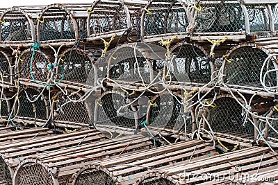 Lobster or Crab Traps on trailer. Stock Photo