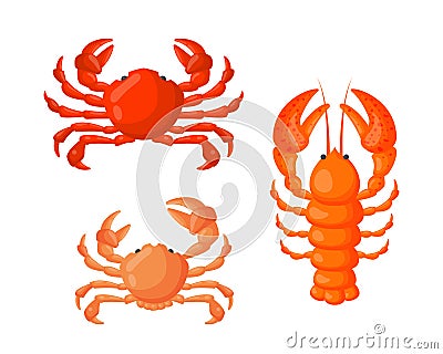 Lobster and crab vector flat illustration. Vector Illustration