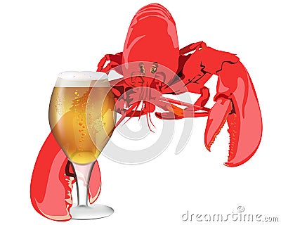 Lobster with a glass of beer Vector Illustration