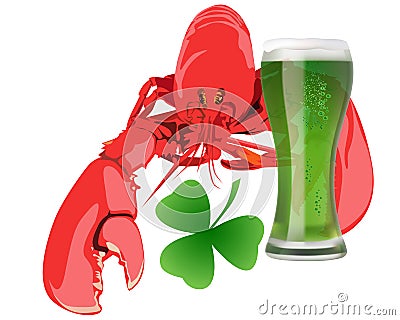 Lobster with green beer Vector Illustration