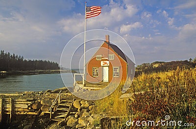 Lobster house on edge of Penobscot Bay in Stonington ME in Autumn Editorial Stock Photo